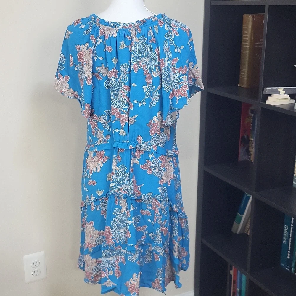 By ANTHROPOLOGIE Blue Robin Tiered Floral Mini Dress Size L - Picture 6 of 15
